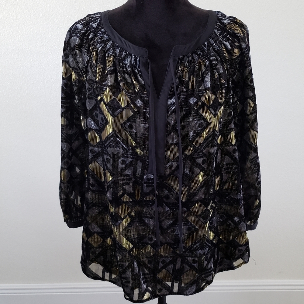 Gibson Latimer Metallic Geometric Pattern Blouse … - image 2
